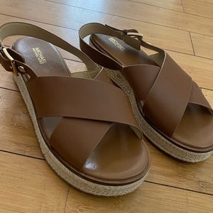 Brown leather platform sandals